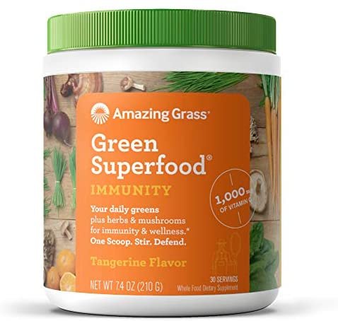 Amazing Grass Green Superfood Immunity: Super Greens Powder with Vitamin C, Cordyceps & Reishi Mushrooms, Tangerine, 30 Servings