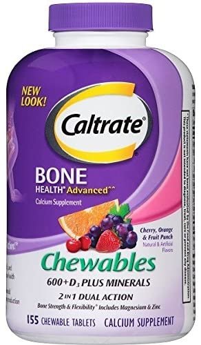 Caltrate 600+D3 Plus Minerals (Cherry, Orange, and Fruit Punch, 155 Count) Calcium & Vitamin D3 Chewable Supplement, 600mg