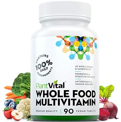 New! Whole Food MULTIVITAMIN with 56 Superfoods, Raw Veggies & Fruits, Probiotics, Digestive Enzymes, B-Complex, Omegas & More. Vegan/Non-GMO. Dairy/Soy/Gluten Free. 90 Vegan Tablets