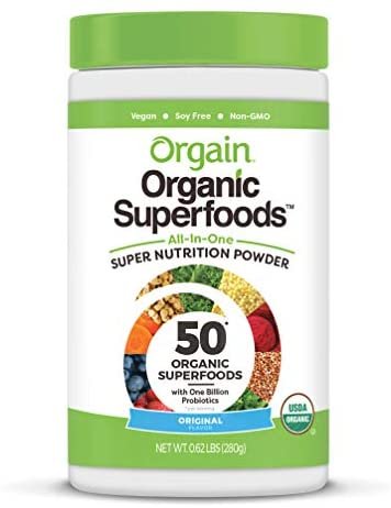 Orgain Organic Green Superfoods Powder, Original - Antioxidants, 1 Billion Probiotics, Vegan, Dairy Free, Gluten Free, Kosher, Non-GMO, 0.62 Pound (Packaging May Vary)