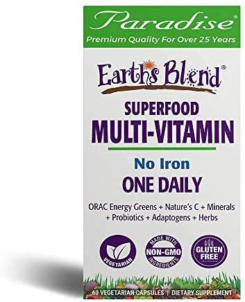 Paradise Herbs - Earth’s Blend® Superfood Multivitamin No Iron - Orac Energy Greens + Nature's C + Minerals + Probiotics + Adaptogens + Herbs | Help Support Overall Whole System Health - 60 Count