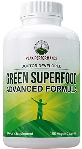 Super Greens 150 Capsules - Green Juice Superfood Supplement with 25 All Natural Amazing Ingredients. Max Energy and Detox Super Food Pills with Spirulina, Spinach, Kale, Turmeric, Probiotics