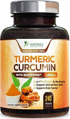 Turmeric Curcumin with BioPerine 95% Curcuminoids 1950mg with Black Pepper for Best Absorption, Made in USA, Natural Immune Support, Turmeric Supplement by Natures Nutrition - 240 Capsules