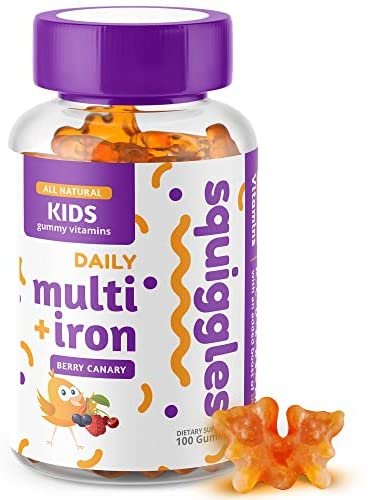 Kids Multivitamin + Iron Gummies by Squiggles 100ct. | All-Natural, Low Sugar, and Super Yummy | Broad Spectrum of Vitamins and Minerals with a Boost of Iron.
