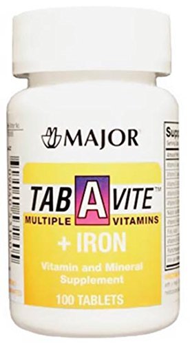 Major Pharmaceuticals 700092 Tab-A-Vite Multiple Vitamin Iron Supplement Tablet, Compare to One-A-Day, Yellow (Pack of 100)