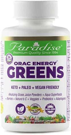 ORAC Energy Greens Capsules | Keto | Paleo | Vegan Friendly | NON-GMO | Organic Alkalizing Grass Juice Powders | Aqua Superfoods | Berries | Nature's C | Veggies | Probiotics | Adaptogens 120 Vegetarian Capsules