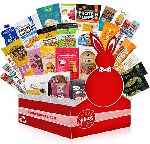 High Protein Healthy Snacks Fitness Box: Mix Of Natural Organic Non-GMO Protein Bars Cookies Granola Mix Jerky Nuts Premium Care Package, Great Gift for Men