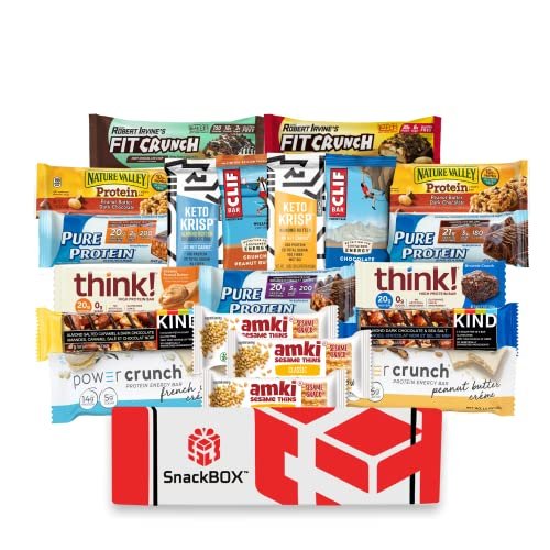 Healthy Protein Bars Fitness BOX, Cookies, Snacks Care Package Sampler, Variety Energy Basket (20 Count) for Athletes Weightlifters College, Runners, Mothers Day and More! | Gift Box By SnackBOX