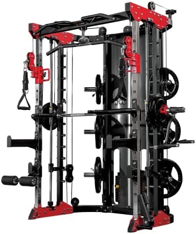 Altas Strength Home Gym Smith Machine with Pulley System Gym Squat Rack Pull Up Bar Upper Body Strength Training Leg Developer Light Commercial Fitness Equipment Included Accessories 3058