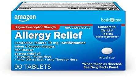 Amazon Basic Care Allergy Relief Loratadine Tablets 10 mg, Antihistamine, Medicine for 24 Hour Allergy Relief, 90 Count
