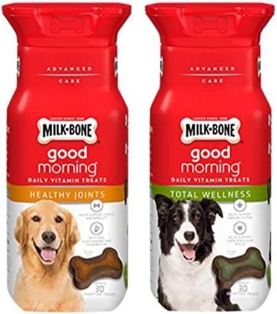 Milk-Bone Good Morning Daily Vitamin Treats 2 Flavor Variety Bundle: (1) Healthy Joints, and (1) Total Wellness, 6 Ounces